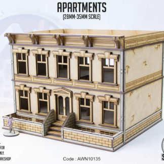 Apartments. An unpainted 28mm-35mm scale MDF building.