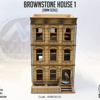 Brownstone House 1. An unpainted 28mm scale MDF building.