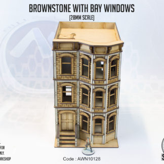 The Brownstone House with Bay Windows. An unpainted 28mm scale MDF building.