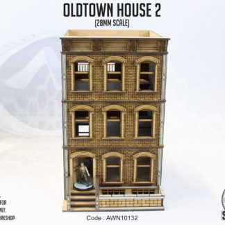 Oldtown House 2. A unpainted 28mm scale MDF building with a New York apartment style.