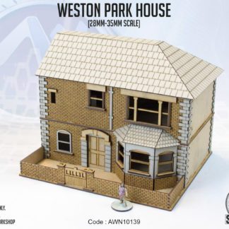 Western Park House. A 28-35mm scale British semi-detatached house made of unpainted MDF and card.