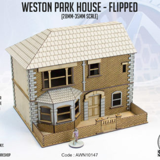 Western Park House - Flipped . A 28-35mm scale British semi-detatached house made of unpainted MDF and card.